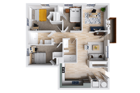 Floor plan for 4 beds, 2 baths, 1092 sqft